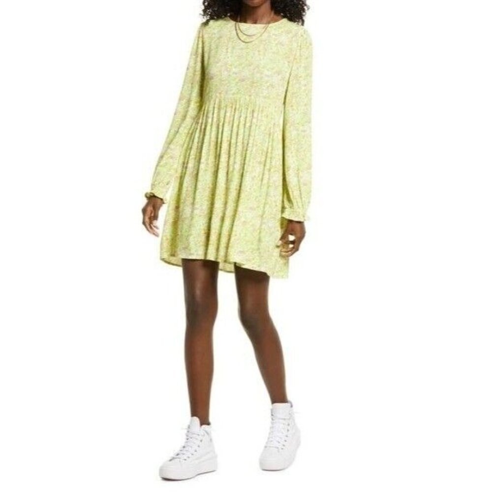 BP Women's Print Long Sleeve‎ Dress In Green Hannah Kate Size M NWT